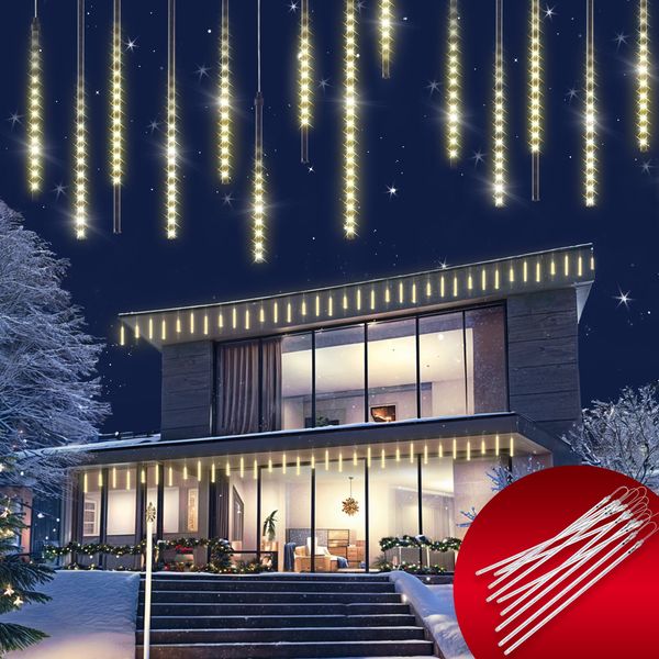 Monzana Lichterkette Diamantenregen 6,6m 48 LED Warmweiß Innen Außen Weihnachten Weihnachtsdeko Weihnachtsbeleuchtung
