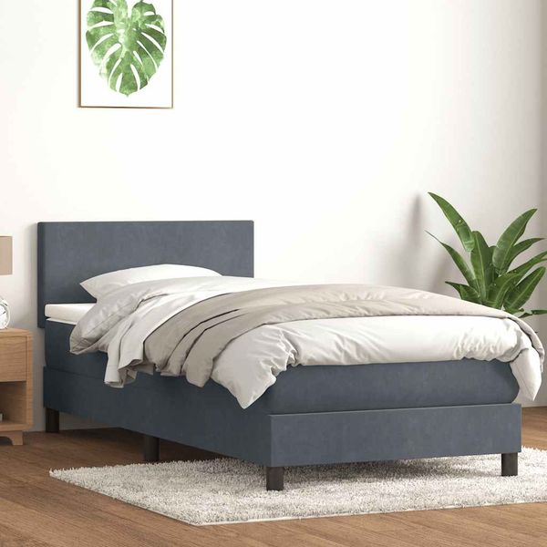 vidaXL Boxspringbett mit Matratze Dunkelgrau 80x210 cm Samt 3315994
