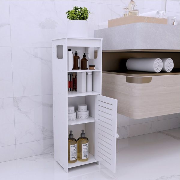JEOBEST Badkommode Badezimmerschrank, Schrank freistehend mit 2 offenen Fächern, (1-St, Badregal), Schmal mit Tür, 24x20x75 cm