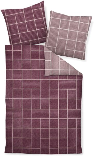 Janine Feinbiber Bettwäsche Davos 155x220 Karo aubergine mauve Wende 65087-05