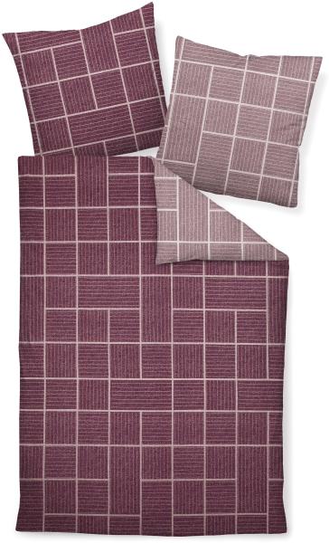 Janine Feinbiber Bettwäsche Davos 155x220 Karo aubergine mauve Wende 65087-05