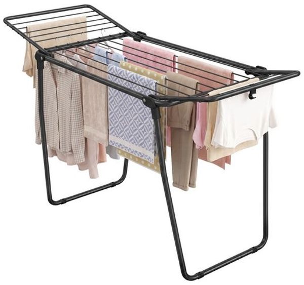SONGMICS Wäscheständer, Standtrockner platzsparend, klappbar, 158 x 53 x 93 cm, Sockenhalter, schwarz