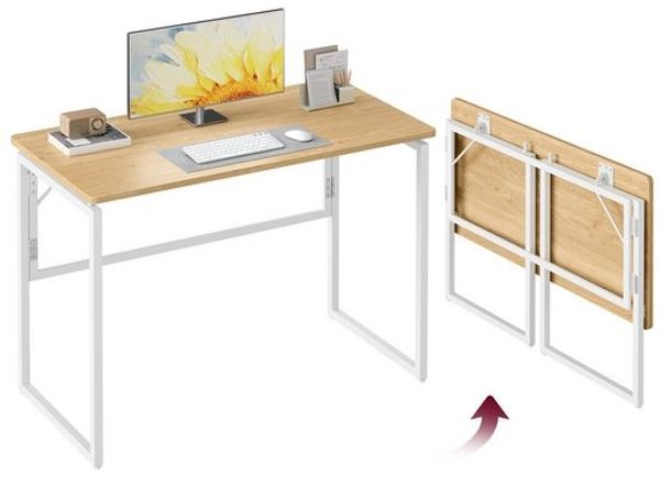 VASAGLE Klappbarer Computertisch, Klapptisch, Schreibtisch mit abgerundeten Ecken, platzsparend für Schlafzimmer, eichenfarben