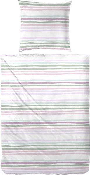 Perkal Bettwäsche gestreift 135 x 220 cm rosa/grün