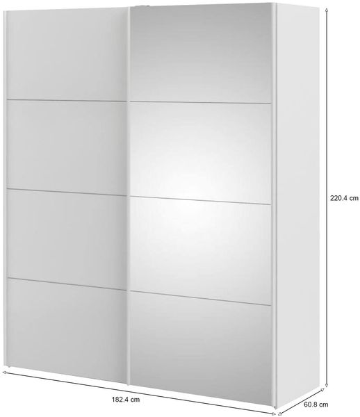 Dmora Kleiderschrank 2 Türen Seraphin, Schlafzimmermöbel, Schrank, Garderobe, 182x61 h220 cm, Glänzendes Weiß