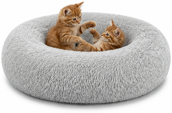 lionto Katzenbett aus Plüsch in Donut-Form, 70 cm Durchmesser, hellgrau