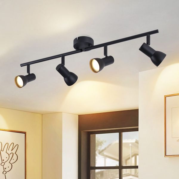 Deckenstrahler 4 Flammig Deckenleuchte Wohnzimmer -ZMH Schwarz Deckenlampe Modern Design Strahler Innen Metall GU10 Deckenspots 350°Schwenkbar Spots für Schlafzimmer Flur Küche(Ohne Leuchtmittel)