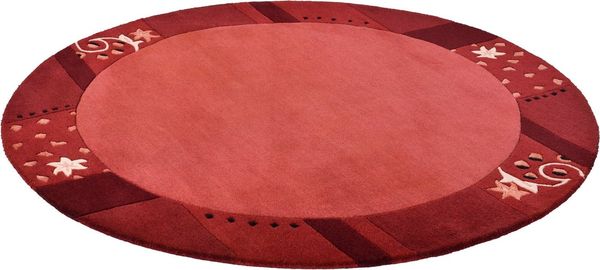 THEKO Wollteppich Royal Ganges, rund, Höhe: 13 mm, reine Wolle, mit Bordüre, ideal im Wohnzimmer & Schlafzimmer