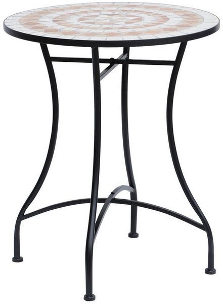 MC Star Gartentisch Mosaiktisch rund Ø60 cm, Balkontisch Beistelltisch aus Stahl (Keramik in Orange und Weiß, Höhe 71 cm für Garten & Balkon)