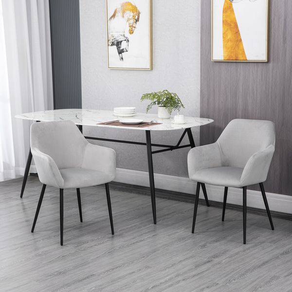 Esszimmerstuhl 2er-Set, gepolstert mit Samtbezug und Stahlbeinen, modern nordisches Design
