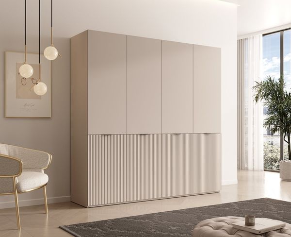MOEBLO Drehtürenschrank MINEWRA NOVA 200 (4 türig Schrank Garderobe, Schlafzimmer, Drehtürenschrank, Falttürenschrank, Schrank mit Einlegeböden und Kleiderstange) (BxHxT): 202 x 200 x 51 cm