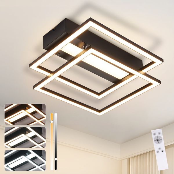 ZMH Deckenlampe LED Deckenleuchte Küche - Dimmbar Küchenlampe 42W Schwarz Schlafzimmerlampe mit Fernbedienung Modern Design Schlafzimmer Flurlampe Eckig Deckenlampen für Wohnzimmer Jugendzimmer