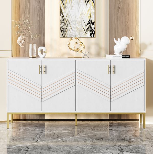 Sideboard mit 4 Türen & Einlegeböden, weiß/gold, 160x40x80,5 cm