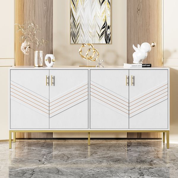Sideboard mit 4 Türen & Einlegeböden, weiß/gold, 160x40x80,5 cm