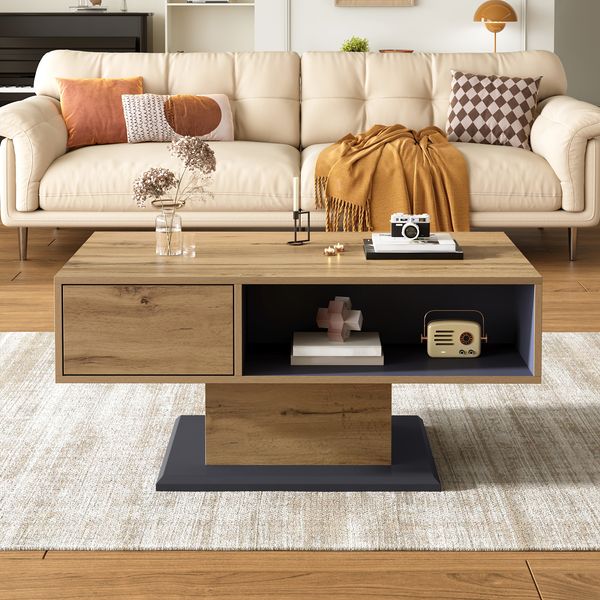 Couchtisch 100 x 50 x 46,5 cm mit doppelseitigem Stauraum, Innenfach und melaminbeschichteter Oberfläche