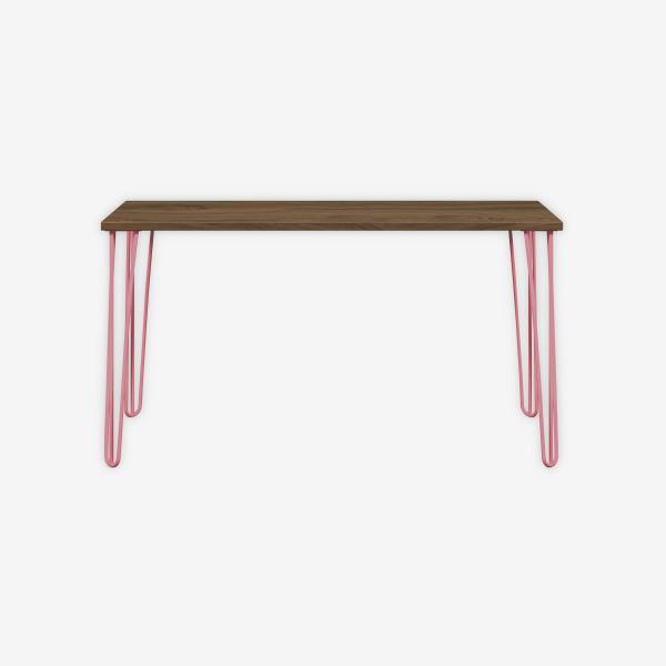 MultiDesk, 4 Stahlfüße, Dekor Nussbaum, Farbe Pink, Maße: H 740 x B 1400 x T 600 mm