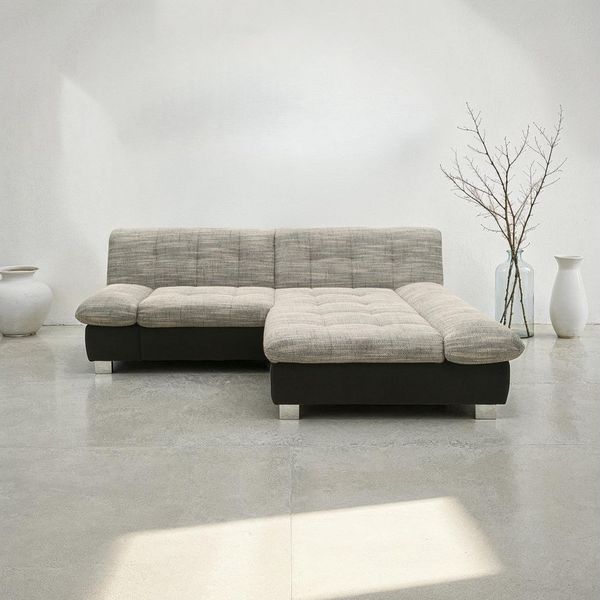 DOMO collection Ecksofa 100031 kompakte Stellmaße, komfortabel und bequem, L-Form, wahlweise mit Bettfunktion und Armteilverstellung. Breite 234 cm