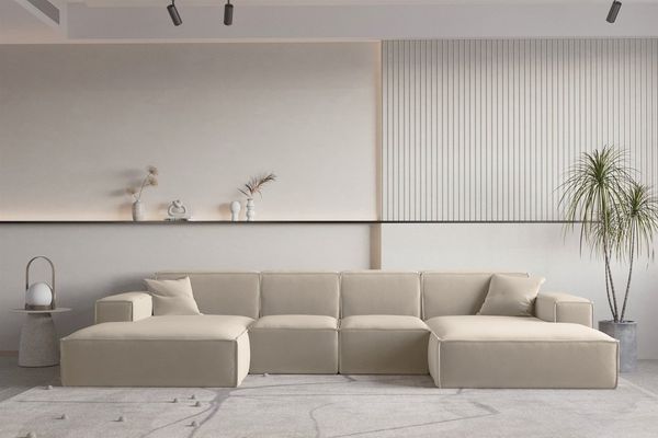 Wohnlandschaft U-Form CELES PREMIUM XS in Stoff Opera Velvet Beige