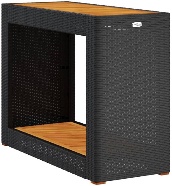 Gartentisch, Beistelltisch, Balkontisch mit Holzplatte Schwarz Poly Rattan Bild 7