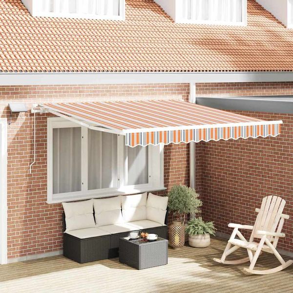 Einziehbare Markise, Sonnenmarkise Mehrfarbig 350 x 250 cm Stoff und Stahl