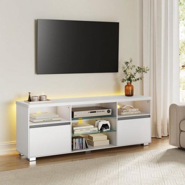 Vasagle TV-Schrank Fernsehtisch mit LED-Beleuchtung, 2 Schränke, 160 cm