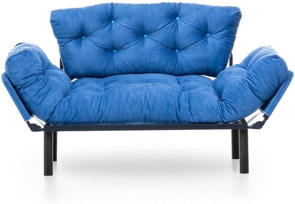 Dmora 2-Sitzer SchlafsofaGuchol, Verwandelbares Sofa, Lineare Stoffstruktur, Schlafsessel mit Stauraum, 155x70 h85 cm, Blau