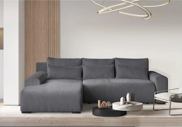 Beautysofa Ecksofa Benny, inkl. Schlaffunktion, Bettkasten, Wellenfedern, stilvoll Polsterecke im modernes Design, L-förmiges Corner Sofa aus Cordstoff