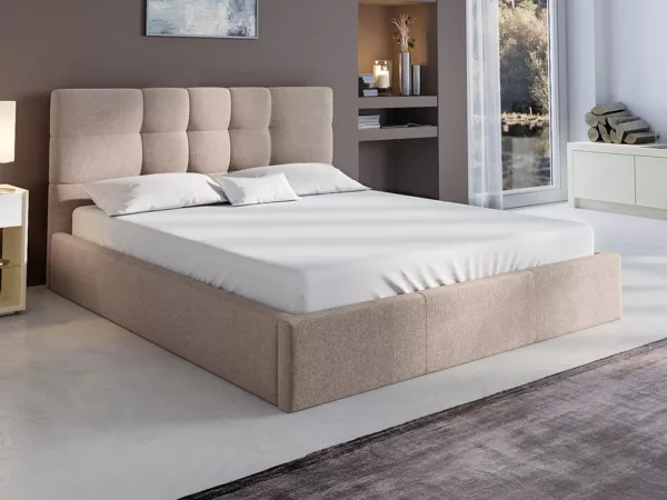 Vente-unique - ELIAVA Bett Stoff Beige - B 203 cm x H 106 cm x L 150 cm