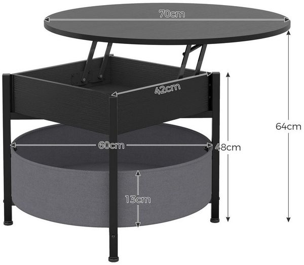 MSMASK Couchtisch Wohnzimmertisch mit Korb aus Stoff, höhenverstellbar (1-St), Rundes Lift-Top-Couchtisch, Beistelltisch, Kaffeetisch, 70x70x50 cm
