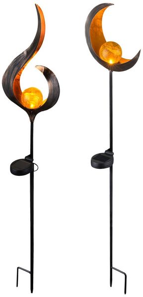 2x LED Solarleuchte, Glas, Flammen Mond Design, H 90 cm