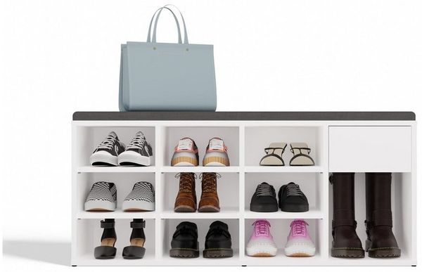 MAGOWA Schuhschrank Offener Schuhschrank mit Sitz und Schublade - Viel Stauraum Breite 110 cm × Höhe 49 cm × Tiefe 35 cm