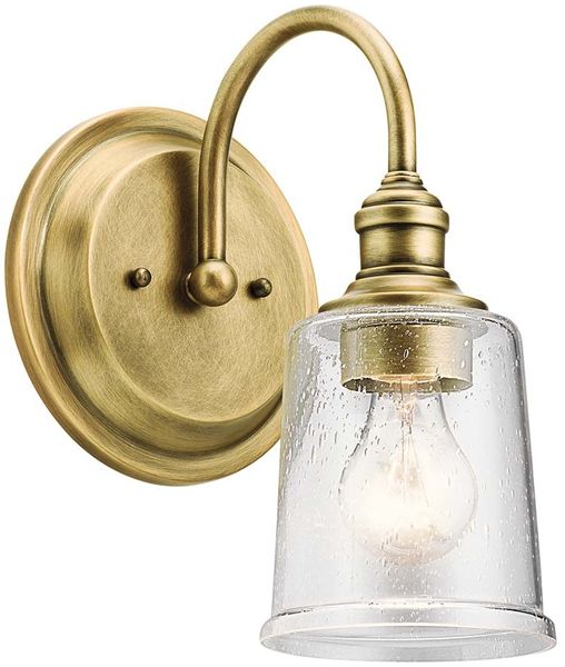 Wandleuchte, Stahl Glas, Messing, H 29,2 cm