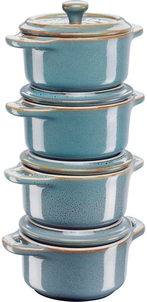Staub Geschenk zum Verschenken, 200 ml, 4 Stück, türkisfarbene Körbe, Keramik-Backformen
