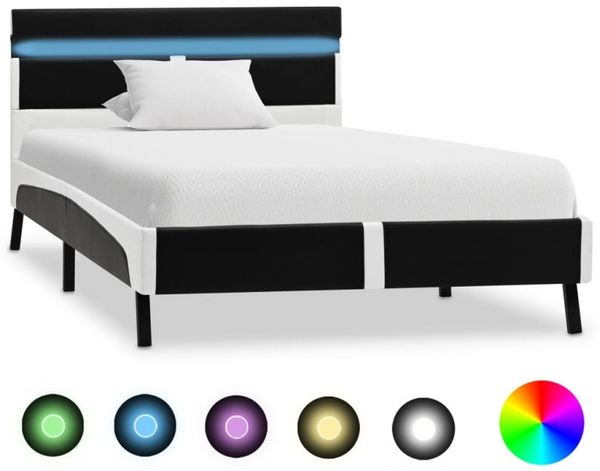 vidaXL Bettgestell mit LED Schwarz Kunstleder 90x200 cm, Mit Beleuchtung [280302]