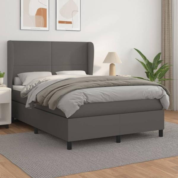 vidaXL Boxspringbett mit Matratze Grau 140x190 cm Kunstleder 3128911