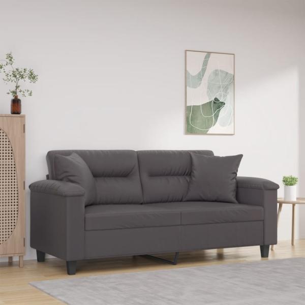 vidaXL 2-Sitzer-Sofa mit Zierkissen Grau 140 cm Kunstleder 3200990