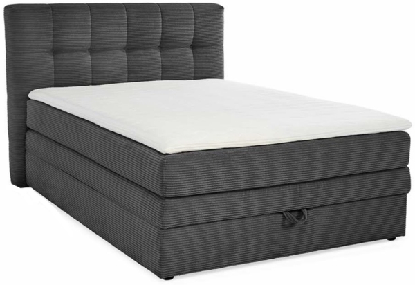 Boxspringbett 140x200 cm H3 Federkernmatratze Bonell Topper Cord Grau Anthrazit