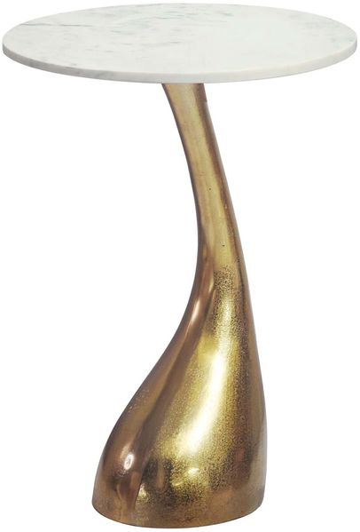 Beistelltisch 45cm Gold mit weißer Marmor Tischplatte - Couchtisch klein rund - Sofatisch Alu modern - Wohnzimmertisch Aluminium - Design Tisch Metallgestell hoch Handmade
