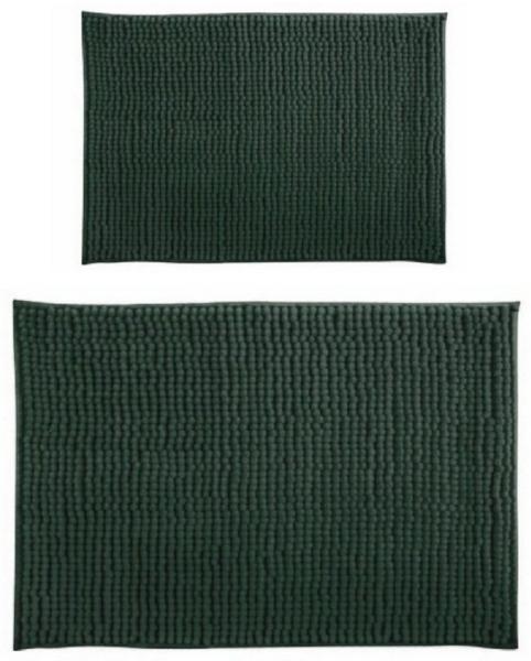 MSV Badteppich 2er Set Badvorleger Duschvorleger Chenille Hochflor Badematte 40x60 cm + 60x90 cm – Dunkelgrün