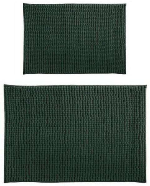 MSV Badteppich 2er Set Badvorleger Duschvorleger Chenille Hochflor Badematte 40x60 cm + 60x90 cm – Dunkelgrün