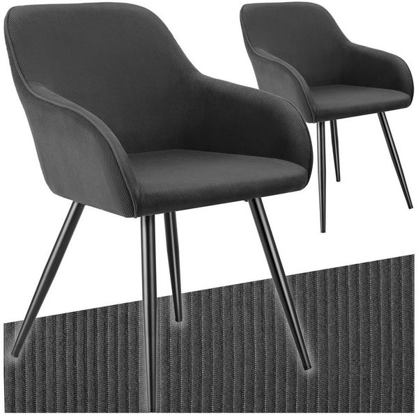 tectake Esszimmerstuhl Küchenstuhl gepolstert, in Cordoptik, 58 x 62 x 82 cm (Wohnzimmerstuhl Marilyn in anthrazit/schwarz, 2 St), durchgehende Lehne, Stahlbeine, bodenschonend, Belastbarkeit 120 kg