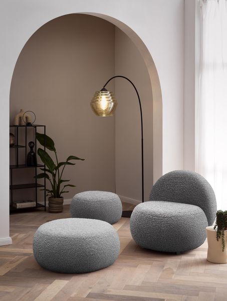 DOMO. collection Polsterhocker Cascas, Hocker, rund, Füße mit Filzgleitern, Fußhocker, 65 x 65 x 35 cm (BxTxH), grau