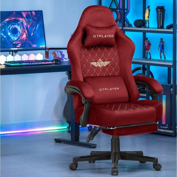 GTPLAYER Gaming-Stuhl Stoff Gaming Chair Ergonomisch Bürostuh PC Stuhl, 150kg Belastbarkeit, Schreibtischstuh mit Federsitzkissen und Fußstütze
