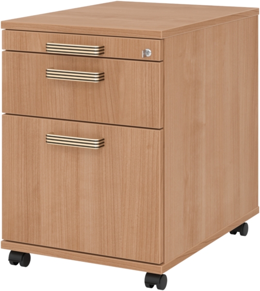 bümö Rollcontainer mit Hängeregistratur, Container abschließbar aus Holz in Nussbaum - Rollwagen für's Büro mit Hängeregister als Schreibtisch Unterschrank od. Bürocontainer m. Streifengriffe, AC20-N-N-SG
