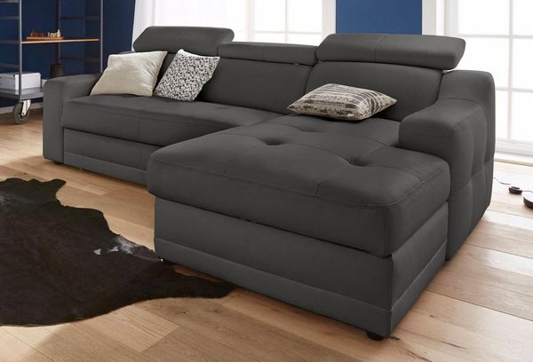 exxpo - sofa fashion Ecksofa Lotos, bequem und funktionell, Federkern, Breite 242cm, L-Form, mit Kopf- bzw. Rückenverstellung, wahlweise mit Bettfunktion