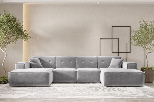 Wohnlandschaft Sofa U-Form CESINA in Stoff Perfect Harmony Grau