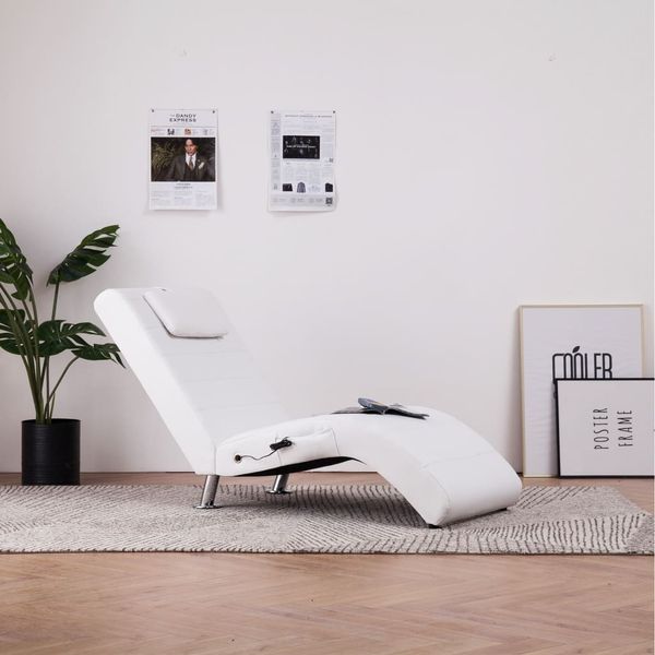 vidaXL Massage-Chaiselongue mit Kissen Weiß Kunstleder 281285