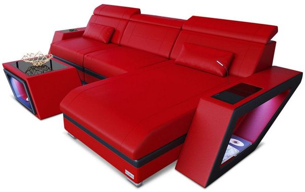 Ecksofa Catania Eleganz L Form aus Leder - Kunstleder - rot-schwarz - Rechts
