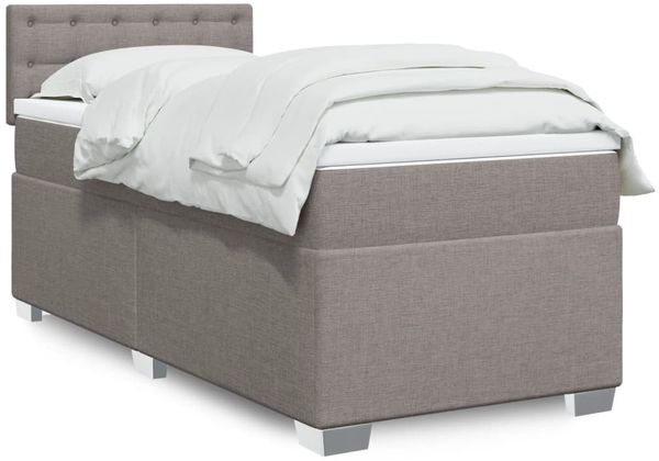 vidaXL Boxspringbett mit Matratze Taupe 90x200 cm Stoff 3285789