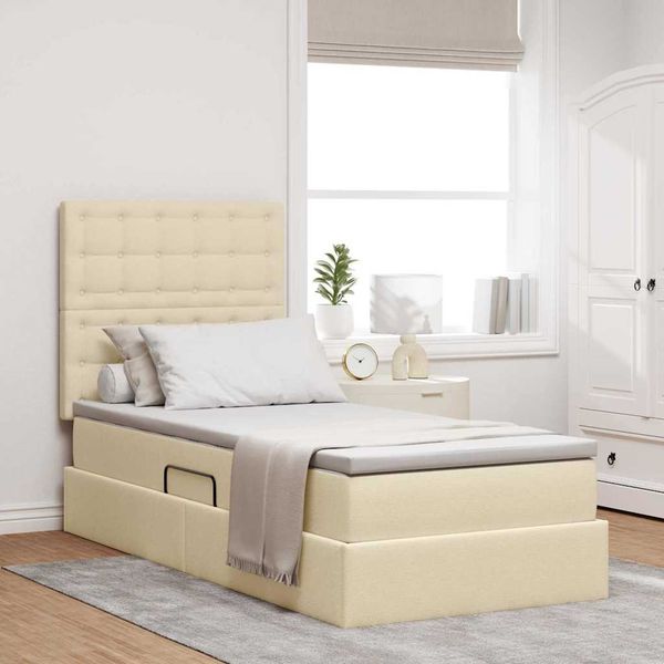 vidaXL Bett mit Stauraum und LED mit LED Creme 90 x 190 cm Polyester 3372514